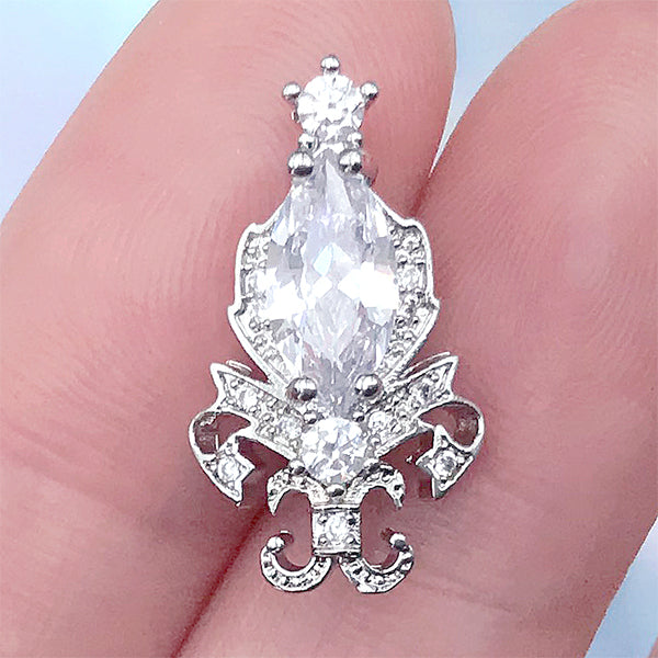 Luxury Baroque Royal Nail Charm with Bling Bling Rhinestones | Sparkle Embellishment | Nail Decorations (1 piece / Silver / 12mm x 21mm)