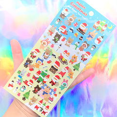 Cute Christmas Stickers | Kawaii Santa Claus and Animal Friends Deco Stickers | Holiday Embellishments | Scrapbook Supplies