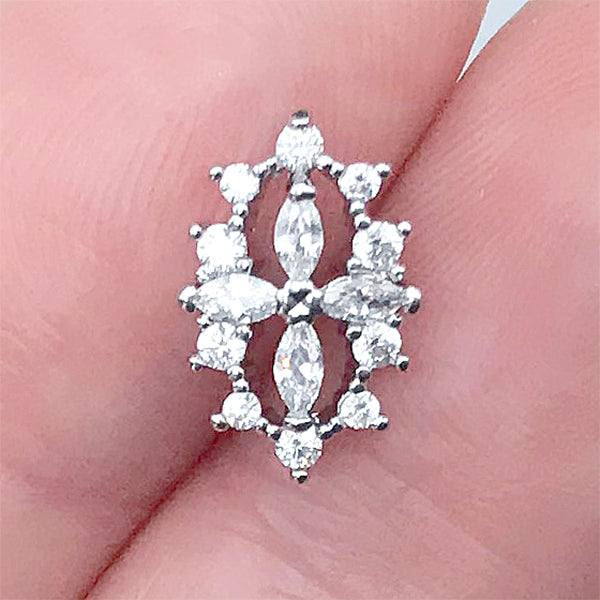 Oval Nail Art Charm with Rhinestones | Luxury Embellishment for Resin Jewellery DIY | Nail Designs (1 piece / Silver / 8mm x 12mm)