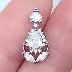 Luxury Nail Charm with Rhinestones | Sparkle Metal Embellishment | Nail Art Decoration (1 piece / Silver / 8mm x 17mm)