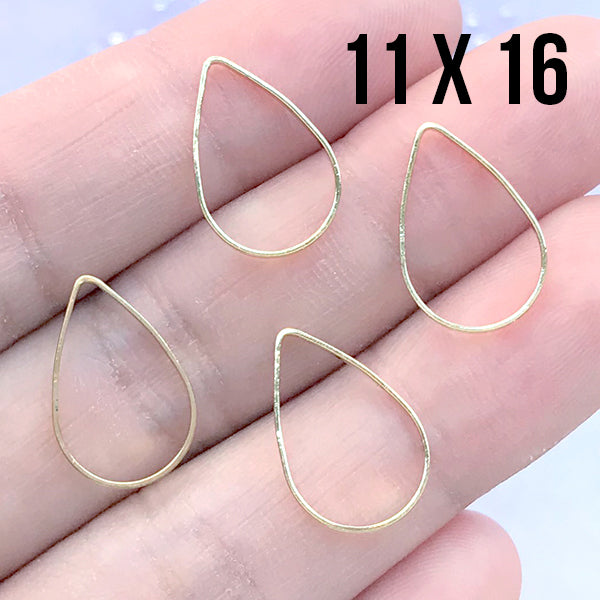 Small Teardrop Open Deco Frame for UV Resin Filling | Hollow Tear Drop Frame | Resin Jewelry DIY (4 pcs / Gold / 11mm x 16mm)