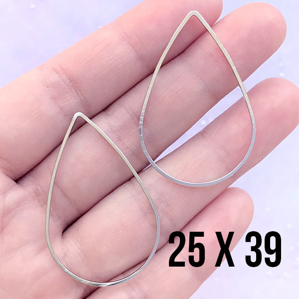 Large Teardrop Deco Frame for UV Resin Filling | Big Hollow Tear Drop Open Frame | Resin Jewellery DIY (2 pcs / Silver / 25mm x 39mm)