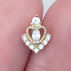 Heart Nail Charm with Rhinestones | Bling Bling Embellishment for Kawaii Resin Craft | Luxury Nail Art Supplies (1 piece / Gold / 8mm x 10mm)