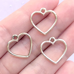 Small Heart Open Bezel Charm for UV Resin Filling | Hollow Heart Deco Frame | Kawaii Resin Jewellery DIY (3 pcs / Gold / 17mm x 17mm)