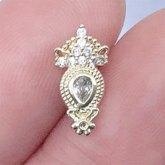 Royal Nail Charm with Rhinestones | Luxury Vintage Nail Design | Bling Bling Embellishment (1 piece / Gold / 6mm x 12mm)