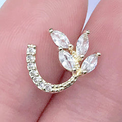 Leaf Rhinestone Nail Charm | Luxury Nail Art Embellishment | Bling Bling Resin Inclusion (1 piece / Gold / 12mm x 10mm)