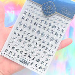 Gothic Alphabet and Script Letters Stickers | Capital Letter Sticker | Uppercase Letters | Embellishments for Resin Art | Nail Designs