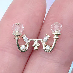 Vintage Lamp Nail Charm with Rhinestones | Antique Light Metal Embellishment | Resin Inclusion (1 piece / Gold / 19mm x 11mm)