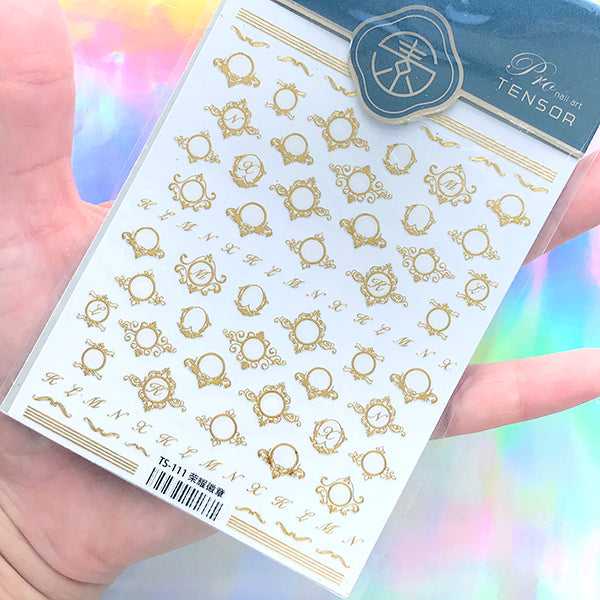 Script Alphabet with Victorian Frame Stickers | Miniature Product Label Sticker | Capital Letters | Uppercase Letter Sticker | Dollhouse Craft | Nail Art