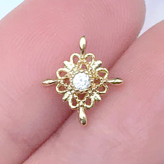 DEFECT Metal Nail Art Charm with Rhinestones | Embellishment for Resin Jewellery Making | Nail Decorations (1 piece / Gold / 10mm x 10mm)