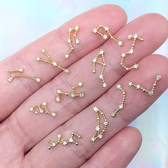 Luxury Zodiac Sign Rhinestone Nail Charm Assortment | Assorted Horoscope Embellishments | Astrology Resin Inclusion (Set of 12 pcs / Gold)