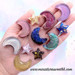 Kawaii Moon and Star Silicone Mold (2 Cavity) | Clear Soft Mold for UV Resin | Magical Girl Decoden Mold | Resin Craft Supplies