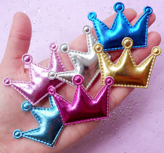 CLEARANCE Kawaii Padded Crown Appliques | Decora Kei Hair Accessory Making | Sewing Supplies (6pcs Shiny Colorful Mix / 53mm x 38mm)