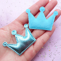 Crown Appliques | Kawaii Hair Bow Making | Baby Shower Decoration (Blue / 4 pcs / 53mm x 38mm)