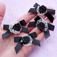 CLEARANCE Gothic Lolita Ribbon with Rose & Lace | Kawaii Goth Supplies (Black & White / 4 pcs / 50mm x 30mm)