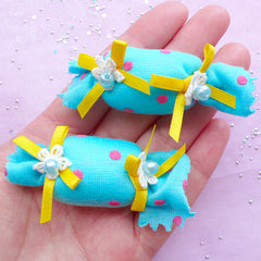 Kawaii Decora Kei Craft Supplies | 3D Candy Applique in Polka Dot Pattern (Blue / 2 pcs / 20mm x 70mm)