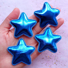 Kawaii Star Padded Appliques | Toddler Hair Bow Making | Cute Sewing Supply (Metallic Dark Blue / 4 pcs / 50mm x 48mm)