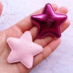 Puffy Star Appliques | Decora Kei Hair Clip Making | Kawaii Sewing Supply (Metallic Dark Pink / 4 pcs / 50mm x 48mm)