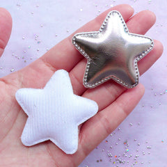 Silver Star Appliques | Baby Hair Accessory Making | Kawaii Jewelry DIY (4 pcs / 50mm x 48mm)