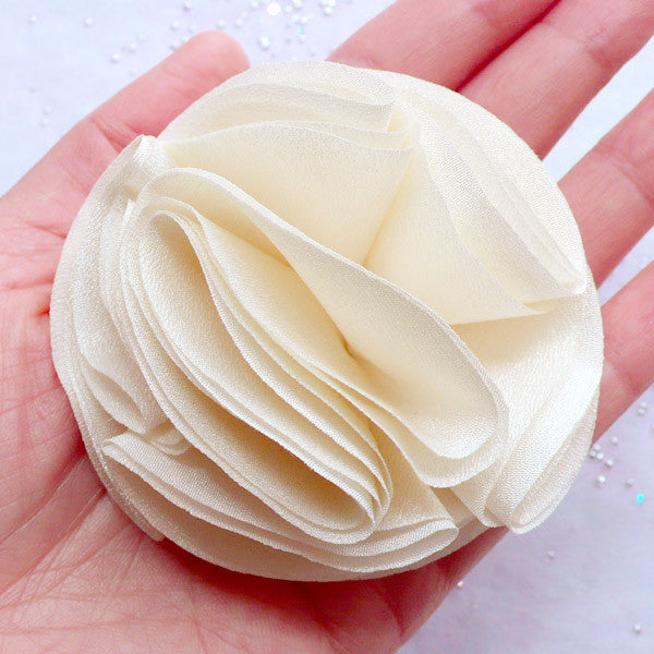 Cream White Pom Pom Flower | Elegant Puff Flower | Fabric Floral Applique | Bridal Flower Headband DIY | Baby Hair Accessories Making | Wedding Decor | Flower Shoe Clip Making (1 piece / 7cm)