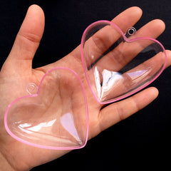 Clear Heart Case | Plastic Gift Box with Loop | Wedding Decoration | Christmas Ornament DIY | Small Container for Candy | Product Packing (1 piece / Transparent Pink / 65mm x 62mm)