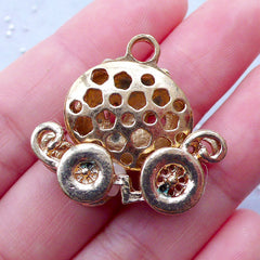 Small Cinderella Carriage Cabochon | Pumpkin Carriage Charm | Metal Embellishment | Bling Bling Decoden Supplies (Baby Pink, Gold with Clear Rhinestones / 29mm x 28mm)