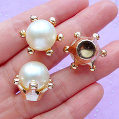 3D Crown and Pearl Embellishments | Kawaii Princess Jewelry Supplies | Crown Cap for Mini Perfume Bottle (4pcs / 21mm x 17mm)