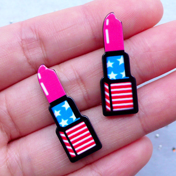 Acrylic Makeup Cabochons | Cosmetic Decoden | Lipstick Embellishments | Kawaii Phone Case | Harajuku Brooch Making (2pcs / 10mm x 29mm / Flat Back)
