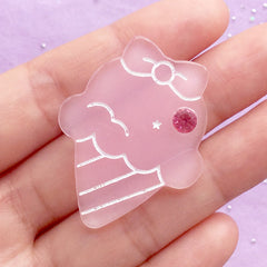 Kawaii Ice Cream Cabochon with Rhinestone | Lolita Phone Case Decoden | Sweet Deco Supplies (1 piece / Translucent Pink / 31mm x 40mm)