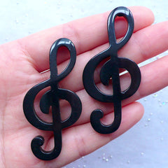 Large G Clef Cabochons | Music Symbol Embellishments | Treble Clef Flatback | Resin Cabochon Supplies (2 pcs / Black / 26mm x 57mm / Flat Back)