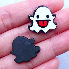 Kawaii Ghost Acrylic Cabochons | Halloween Embellishments | Creepy Cute Decoden | Cell Phone Deco | Lapin Pin DIY (2pcs / 19mm x 18mm / Flatback)