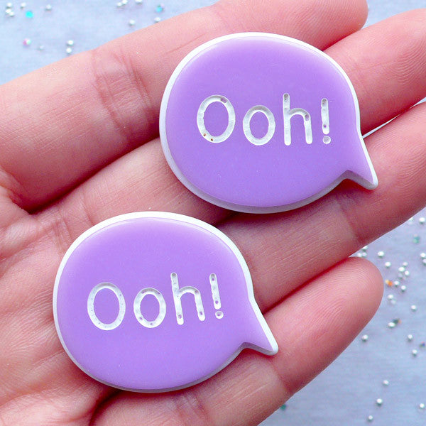 DEFECT Ooh Cabochons | Bubble Speech Cabochon | Word Embellishment | Message Decoden | Scrapbook Supplies (2 pcs / Purple / 32mm x 26mm / Flat Back)