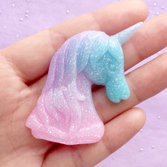 Kawaii Unicorn Head Cabochon in Pastel Galaxy Gradient Color | Magical Girl Decoden | Fairy Kei Jewelry Making (1 piece / 46mm x 52mm)