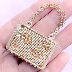 Rhinestone Handbag Purse Charm / Bling Bling Woman Pouch Cabochon (Gold / 36mm x 31mm) Doll Fashion Accessories Metal Decoden Piece CAB156