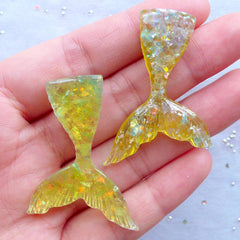 CLEARANCE Kawaii Decoden Cabochons | Mermaid Resin Pieces with Iridescent Mica Flakes | Sea Animal Cabochon (2pcs / Yellow / 31mm x 44mm / Flatback)