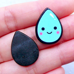 CLEARANCE Happy Teardrop Cabochons | Kawaii Acrylic Cabochon | Decoden Embellishments | Cute Jewelry Supplies | Scrapbook (2pcs / Blue / 21mm x 26mm / Flatback)