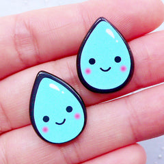 CLEARANCE Happy Teardrop Cabochons | Kawaii Acrylic Cabochon | Decoden Embellishments | Cute Jewelry Supplies | Scrapbook (2pcs / Blue / 21mm x 26mm / Flatback)