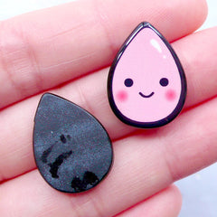 CLEARANCE Teardrop Cabochons with Happy Face | Acrylic Flatback | Kawaii Cabochon | Scrapbooking Embellishments | Decoden Supplies (2pcs / Pink / 21mm x 26mm)