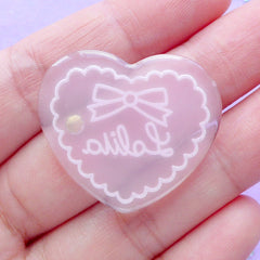 Lolita Heart Cabochon with Rhinestone | Kawaii Craft Supplies | Phone Case Decoden | Cute Embellishment (1 piece / Pink / 31mm x 27mm)