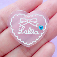 Lolita Heart Cabochon with Rhinestone | Kawaii Craft Supplies | Phone Case Decoden | Cute Embellishment (1 piece / Pink / 31mm x 27mm)