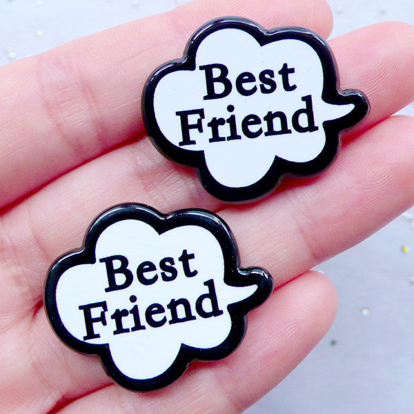 Best Friend Speech Bubble Cabochons | BFF Embellisments | Cute Acrylic Cabochon | Kawaii Phone Case | Decoden Supplies (2pcs / 31mm x 26mm / Flatback)