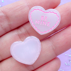 Be Mine Heart Cabochons | Wedding Embellishments | Kawaii Resin Cabochon | Decoden Supplies | Scrapbooking (2 pcs / Pink / 20mm x 17mm)