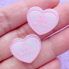 Be Mine Heart Cabochons | Wedding Embellishments | Kawaii Resin Cabochon | Decoden Supplies | Scrapbooking (2 pcs / Pink / 20mm x 17mm)