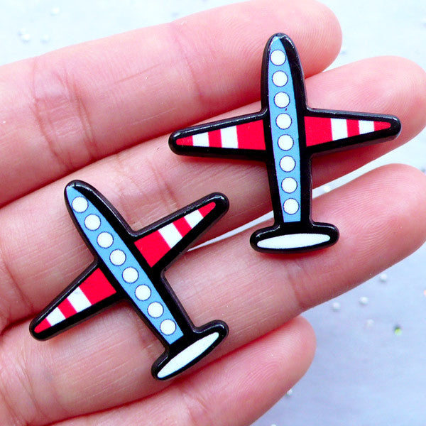 Airplane Cabochons | Aircraft Acrylic Cabochon | Aeroplane Embellishments | Decoden Supplies | Scrapbook (2pcs / 31mm x 29mm / Flatback)