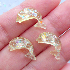 CLEARANCE Mini Dolphin Cabochons with Iridescent Mica Flakes | Marine Life Embellishments | Kawaii Jewelry Making (3pcs / Yellow / 9mm x 17mm / Flatback)