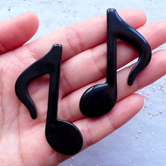 Eighth Note Cabochons | Music Note Cabochon | Quaver Symbol | Musical Embellishments | Decoden Phone Case | Kawaii Supplies (2 pcs / Black / 38mm x 55mm / Flat Back)
