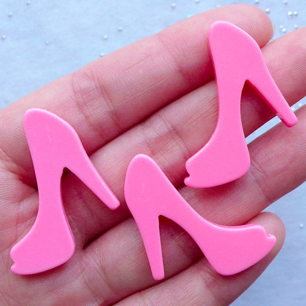 CLEARANCE High Heel Shoe Cabochons | Woman Fashion Embellishments | Kawaii Cabochon | Decoden Phone Case | Resin Flatback (3pcs / Pink / 29mm x 26mm / Flat Back)