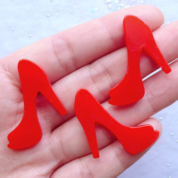 Women High Heel Cabochons | Lady Shoes Embellishments | Phone Case Cabochon | Kitsch Jewelry Making | Kawaii Decoden (3pcs / Red / 29mm x 26mm / Flatback)