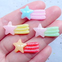 Glittery Falling Star Cabochons | Shooting Star Resin Flatback | Kawaii Cabochon | Decoden Supplies | Cute Jewelry Making (4 pcs / Assorted Mix / 12mm x 22mm)