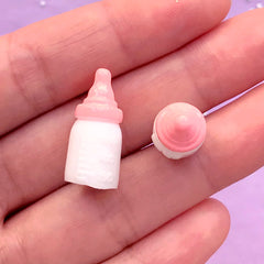 DEFECT Baby Milk Bottle Cabochons (2pcs / 11mm x 23mm / Pink) Baby Girl Shower Decoration Cute Table Scatter Miniature Dollhouse Bottles CAB520